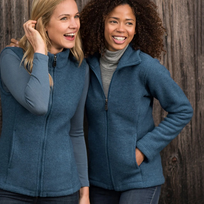 Women's Zip Jacket - 100% Organic Wool Fleece - Atlantic 