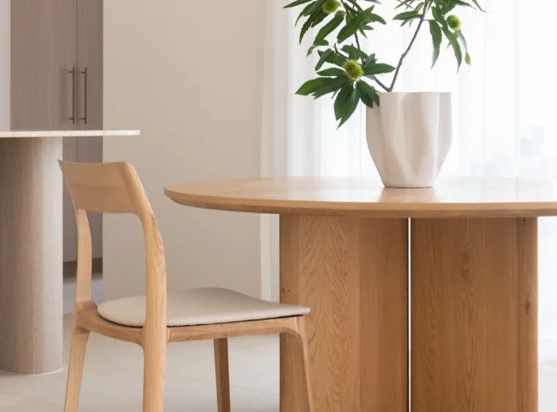 close up of round dining table